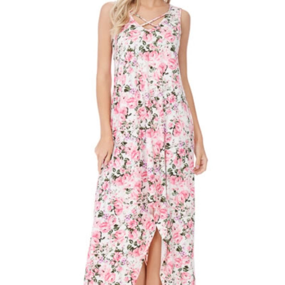 Sleeveless Floral High Low maxi Dress